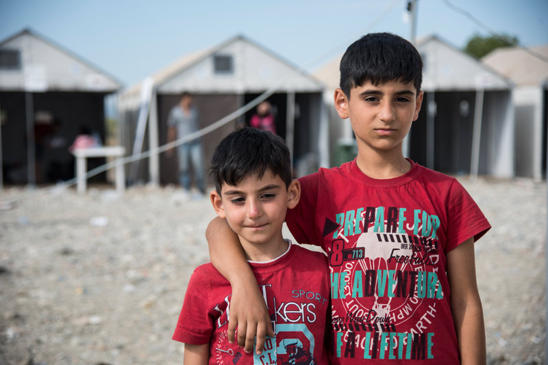 Two Syrian brothers in a refugee camp in Gevgelija, Macedonia
