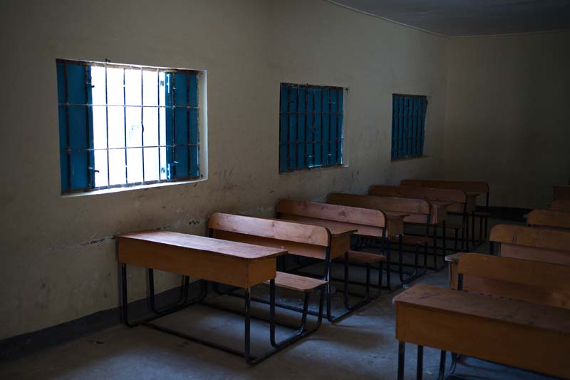Classroom desks in the rebuilt portion of the Hargeisa school in Somaliland
