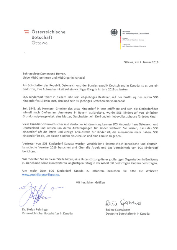 Anniversary letter from German and Austrian ambassadors