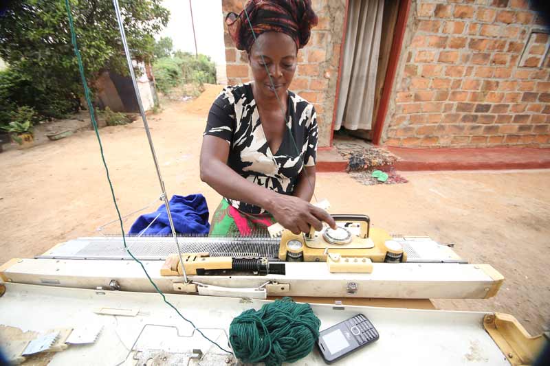 Beatrice knitting in Kitwe, Zambia