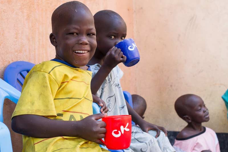 Children drinking tea