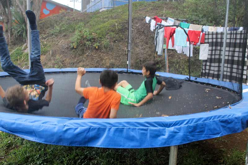Playing on a trampoline