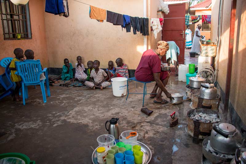 Children waiting for breakfast in Ethiopia