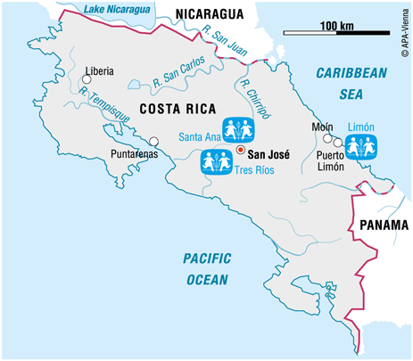 Map of SOS in Costa Rica - Sponsor a child in Costa Rica
