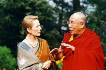 Dalai Lama speaking with Princess Slimah Aga Khan