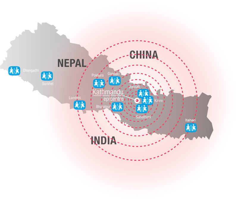 Carte du tremblement de terre au Népal 2015