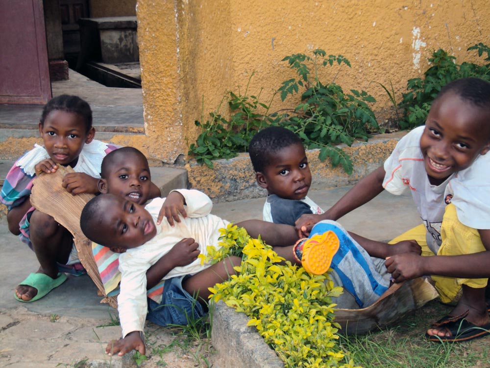Five SOS children playing outside