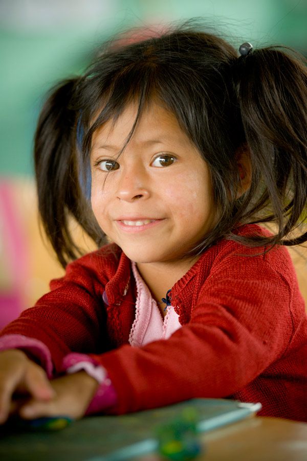 Sponsored girl with pigtails in Retalhuleu, Guatemala