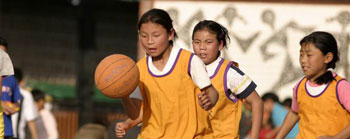 Girls playing basketball in Dharamsala, India