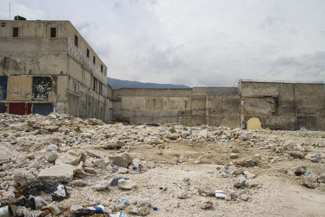 Damaged buildings and rubble in the aftermath of the Haiti earthquake.