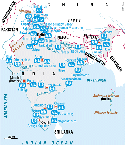 Map of SOS Children's Villages locations in India