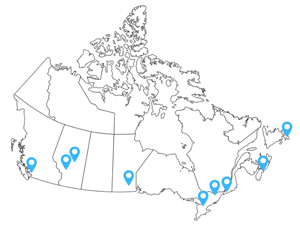 Map of Canada with 50 anniversary events
