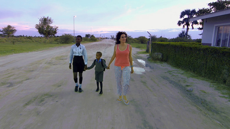 Amanda Martinez taking the kids to school