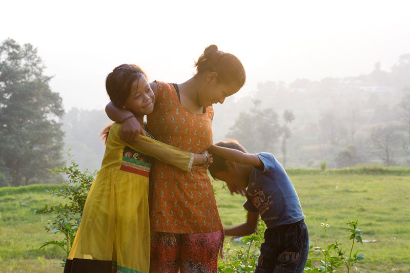Nepalese mother and two children
