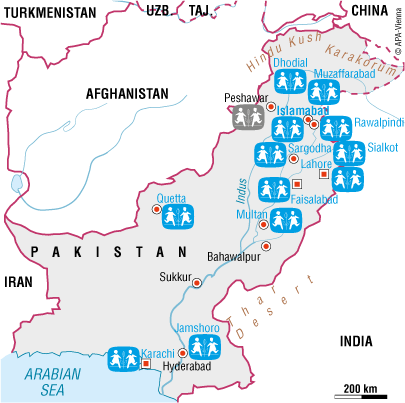 Map of locations to sponsor a child in Pakistan