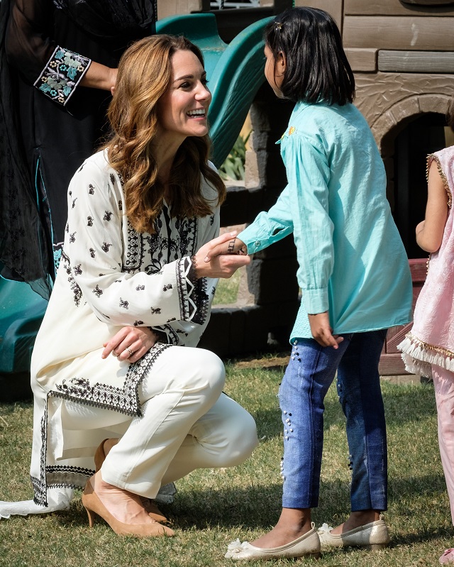 The Duchess of Cambridge greeting an SOS child.