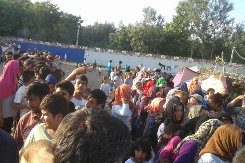 Refugees at the border btween Serbia and Hungary