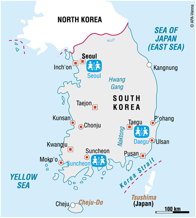 Map of SOS in South Korea - Sponsor a child in South Korea