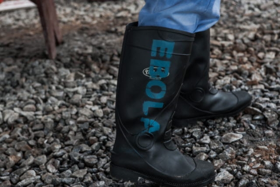 Rubber boots with Ebola written on sides