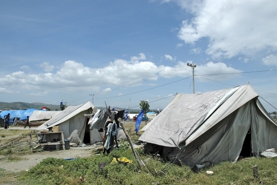 Emergency relief tents set up to help survivors.
