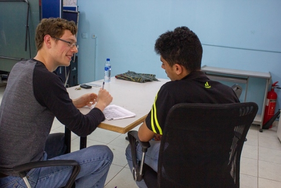 Zaki* and Jake working on homework