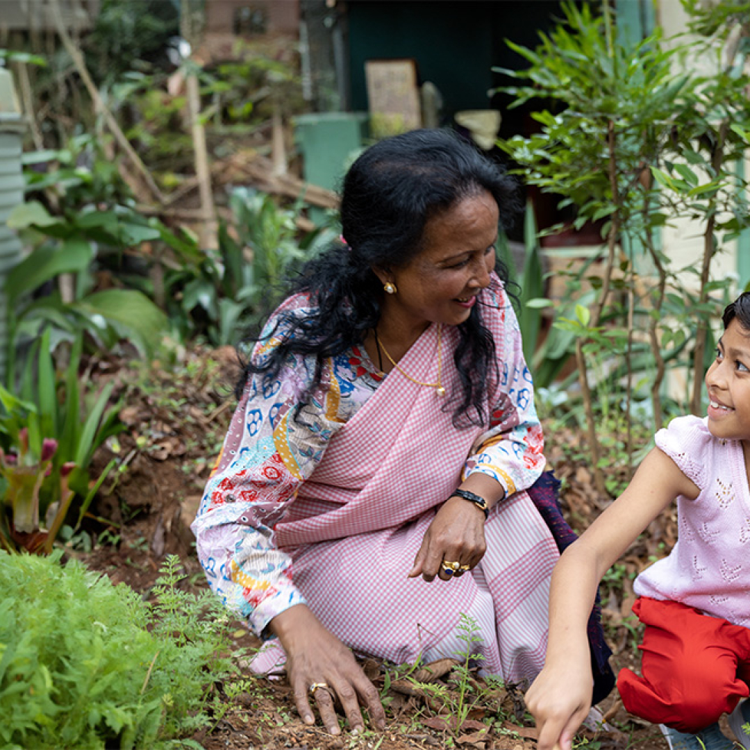 A mother in the garden with her daughter