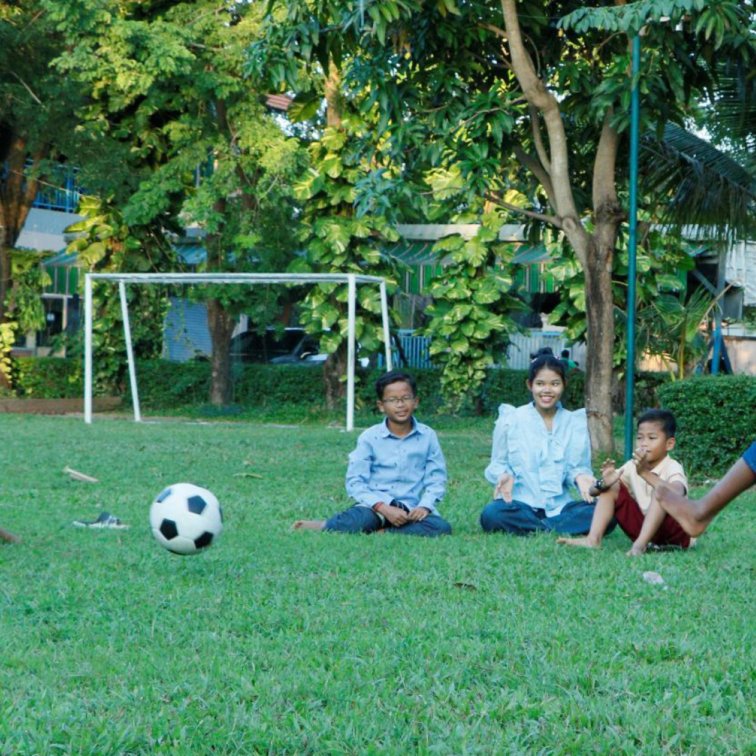 Children practicing soccer moves at SOS Children’s Villages Cambodia.
