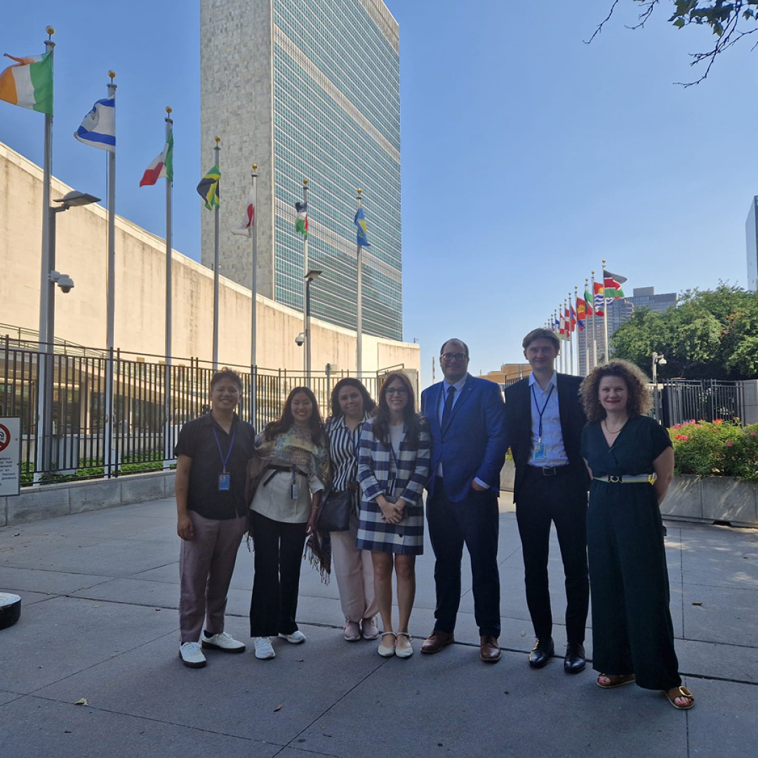 SOS Children’s Villages delegates standing in front of UN headquarters.