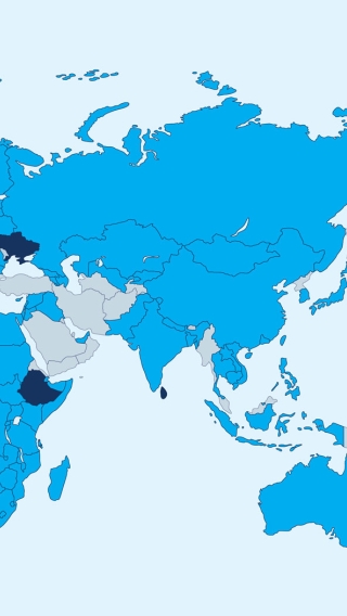 Carte avec points saillants pour le Nigéria, l'Éthiopie, le Sri Lanka et l'Ukraine