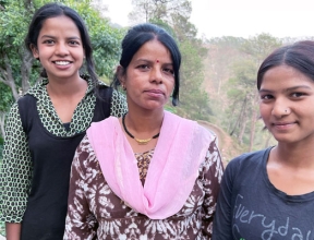 Manju and her daughters in Bhumiadar, India.