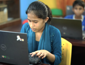 Children in Bangladesh attending digital learning classes.