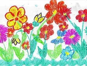 child's drawing of a flower garden