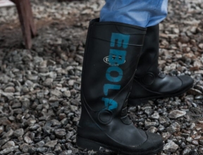Rubber boots with Ebola written on sides