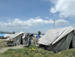 Emergency relief tents set up to help survivors.