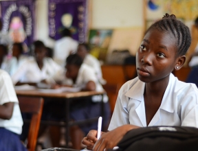 Attentive girl in class