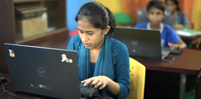 Children in Bangladesh attending digital learning classes.