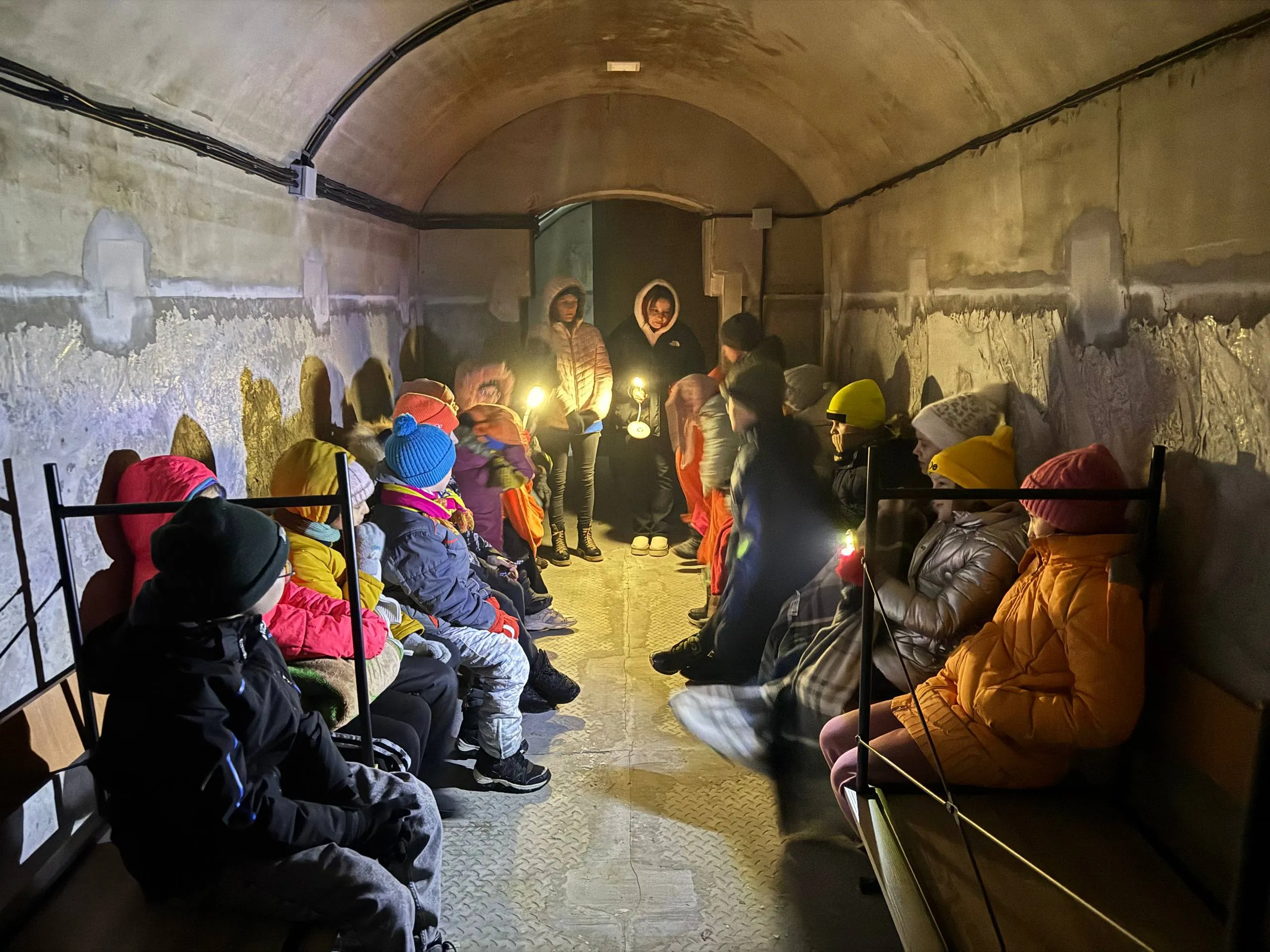 Ukrainian children in underground shelter