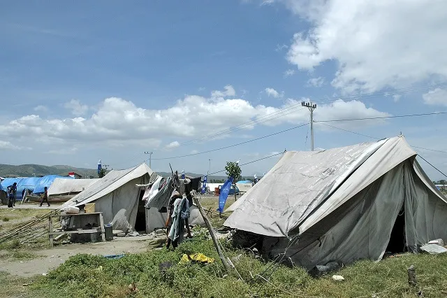 Emergency relief tents set up to help survivors.