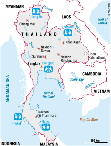Map of SOS in Thailand - Sponsor a child in Thailand