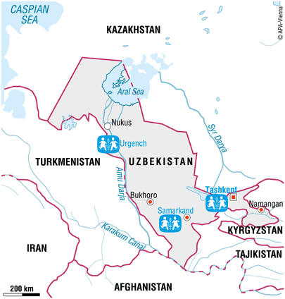 Map of SOS in Uzbekistan - Sponsor a child in Uzbekistan